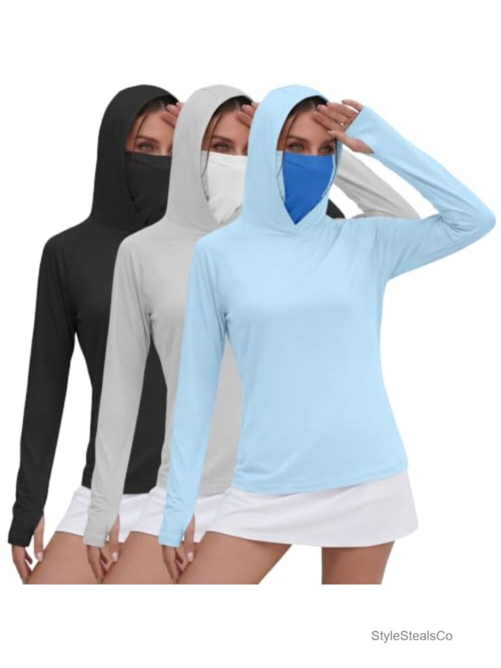 UPF 50 Sun Hoodie Fishing Shirt 3 Pack for Women Long Sleeve Quick Dry Thumbhole